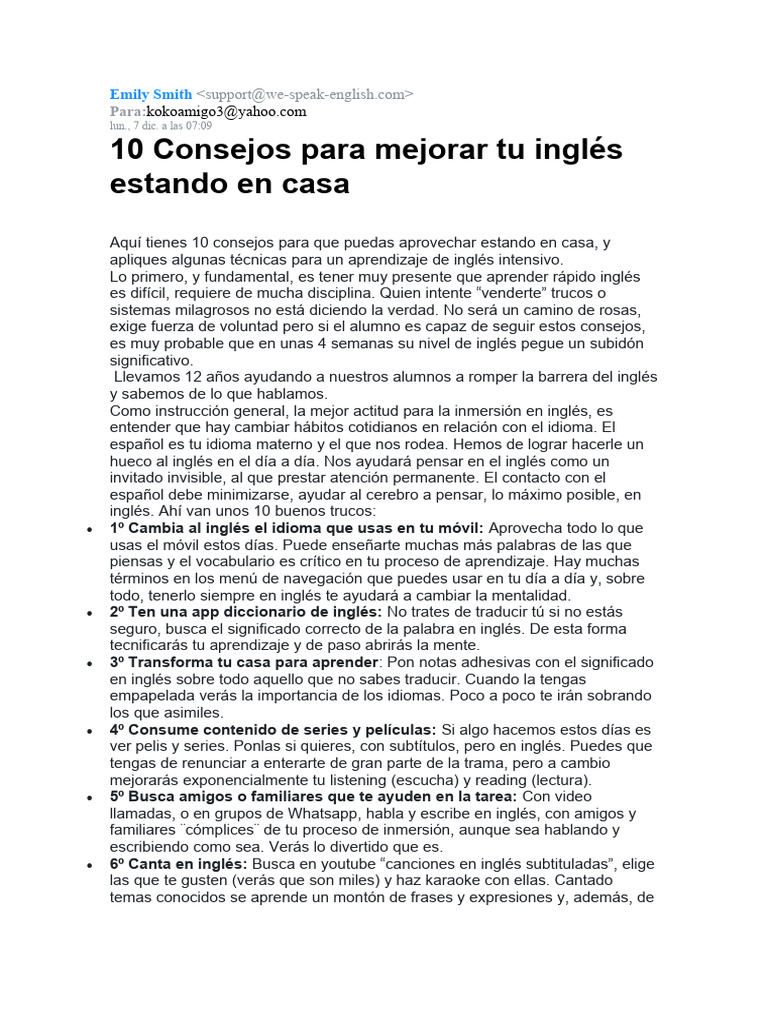 Mejora tu inglés en casa: 10 consejos | PDF | Aprendizaje | Idioma en ...