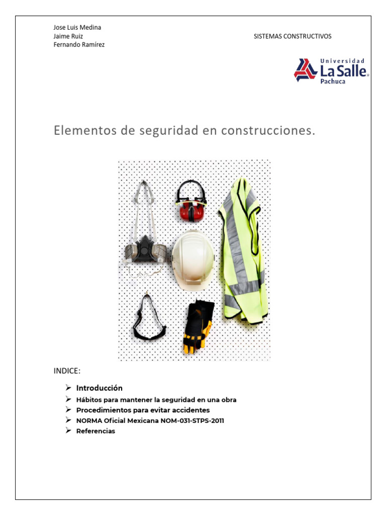 Elementos De Seguridad En La Construccion Pdf Primeros Auxilios