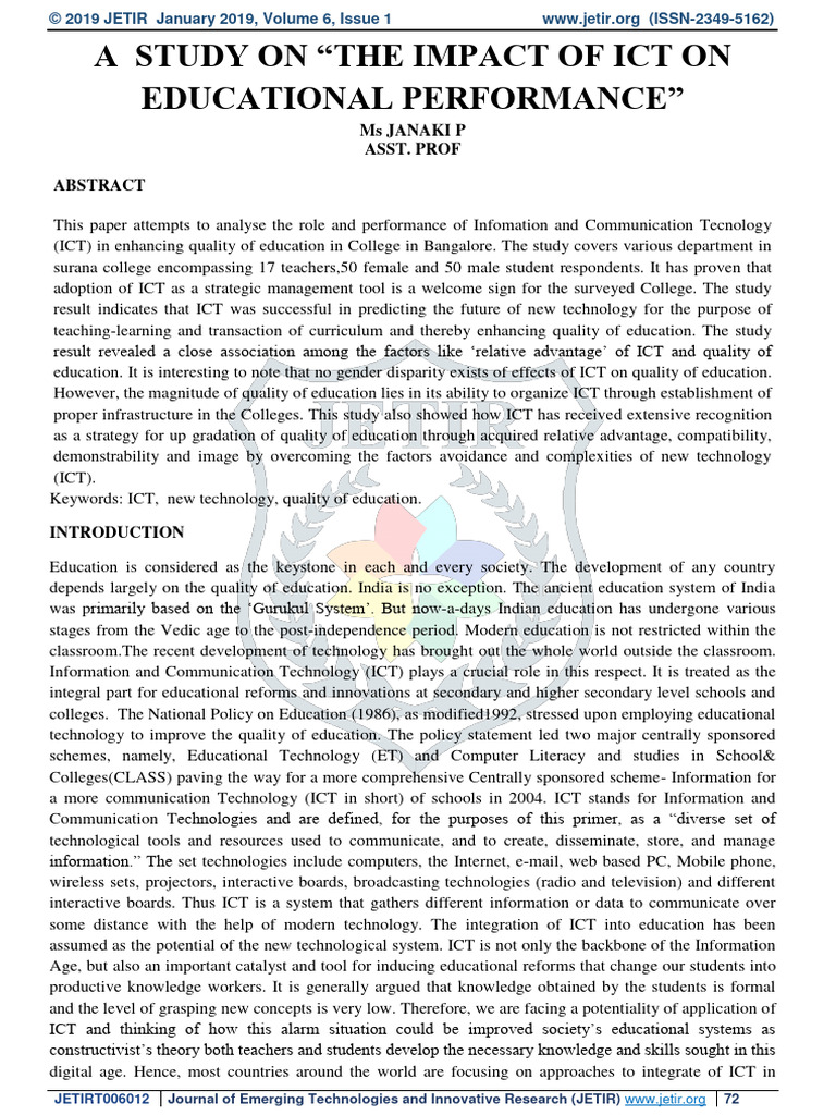 A Study On The Impact of Ict | PDF | Information And Communications ...