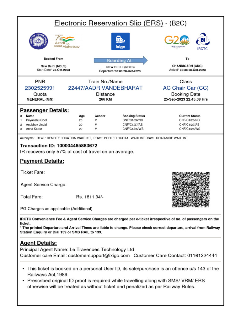 Online Train Ticket for Priyanshu Goel | PDF | Identity Document | Payments