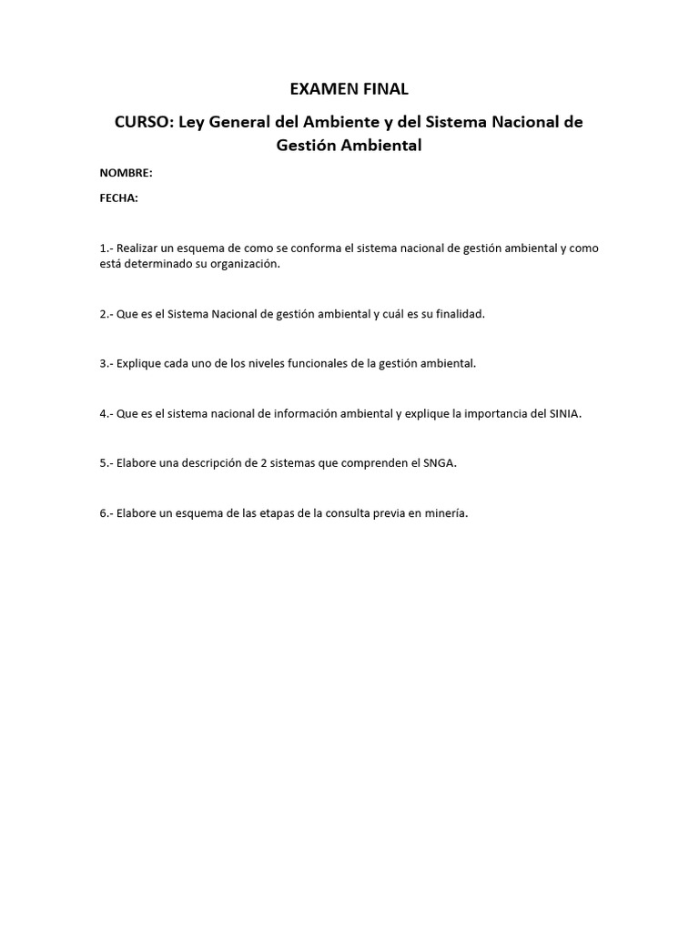 Examen Final: Gestión Ambiental y SNGA | PDF | Informática | Tecnología