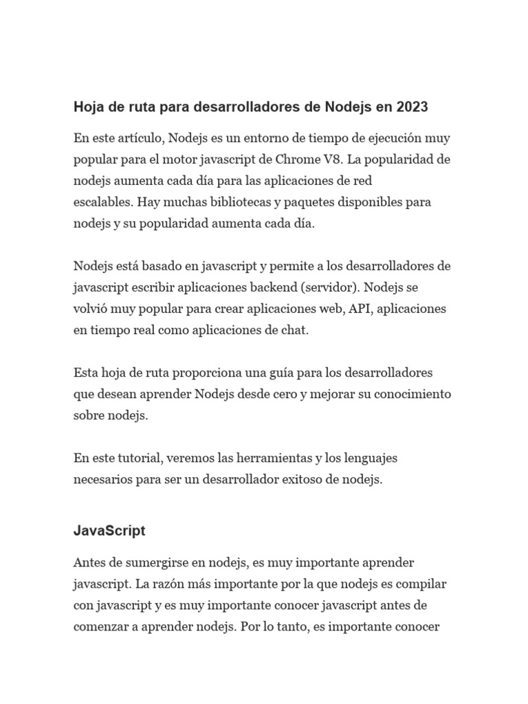 Hoja de Ruta para Desarrolladores de Nodejs en 2023 | PDF | Script Java ...