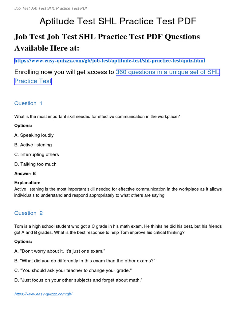 SHL Practice Test | PDF | Oceans | Critical Thinking