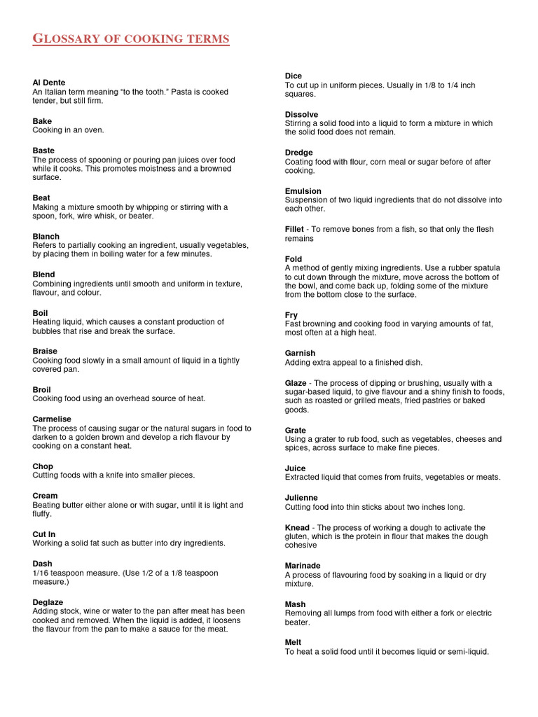 Cooking Terms Glossary | PDF | Cooking | Baking