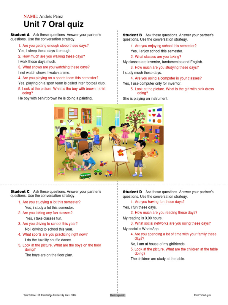 Unit 7 Oral Quiz PDF