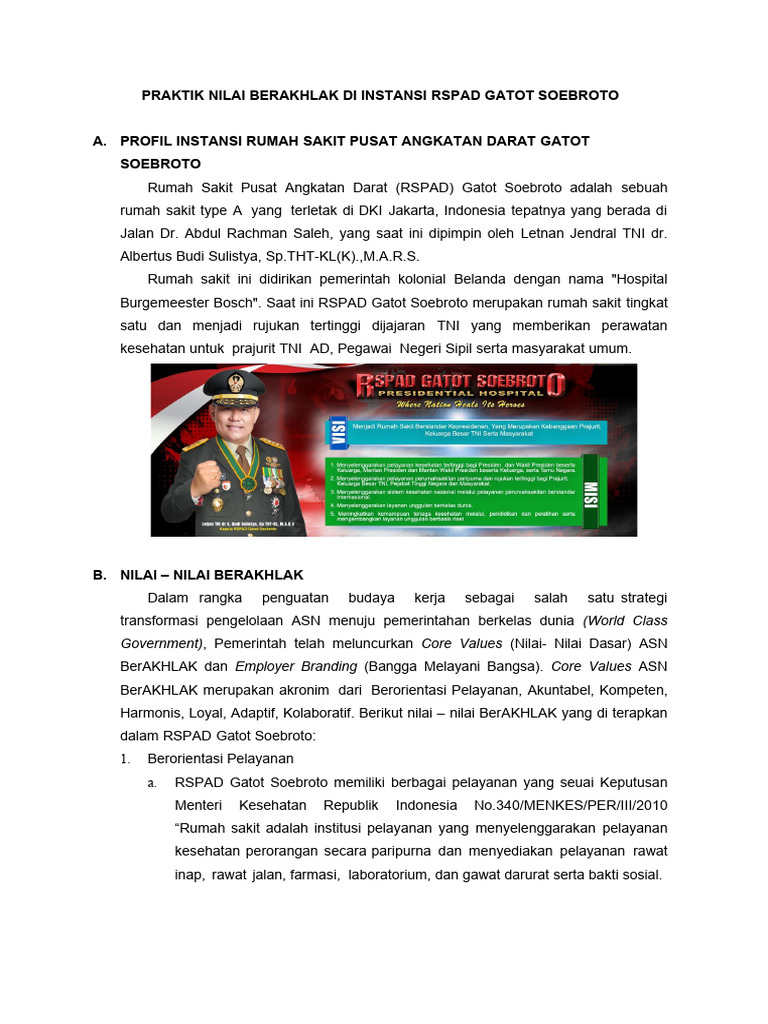 Denah RSPAD Gatot Soebroto dan Nilai BerAKHLAK | PDF | Bisnis ...