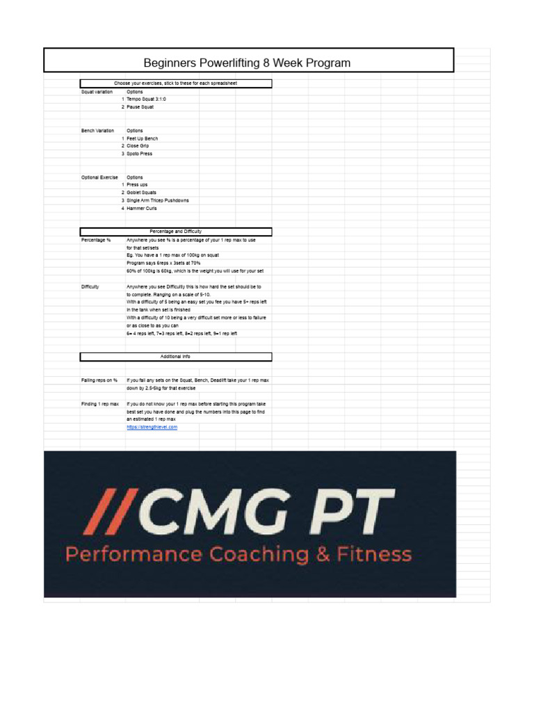 8-Week Beginner Powerlifting Program | PDF | Weight | Physical Fitness
