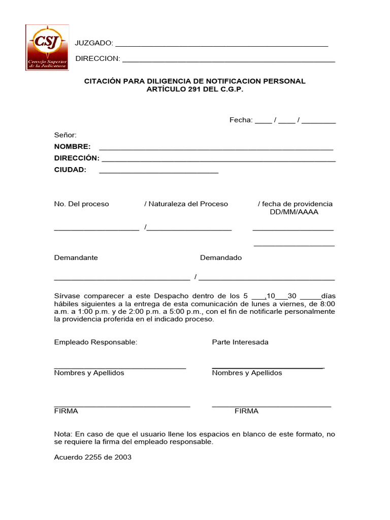 Citación para Notificación Judicial Personal | PDF | Negocios