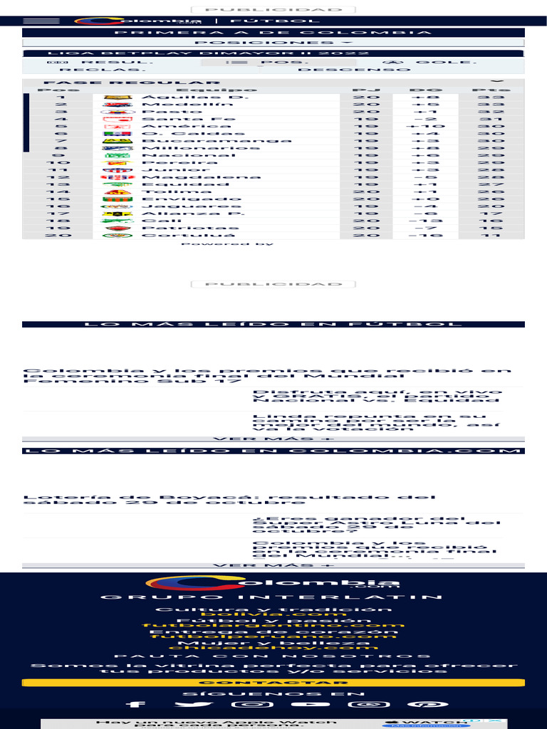 Tabla de Posiciones Liga Colombiana Liga BetP… PDF