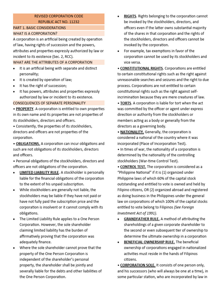 Revised Corporation Code Guide | PDF | Finance & Money Management