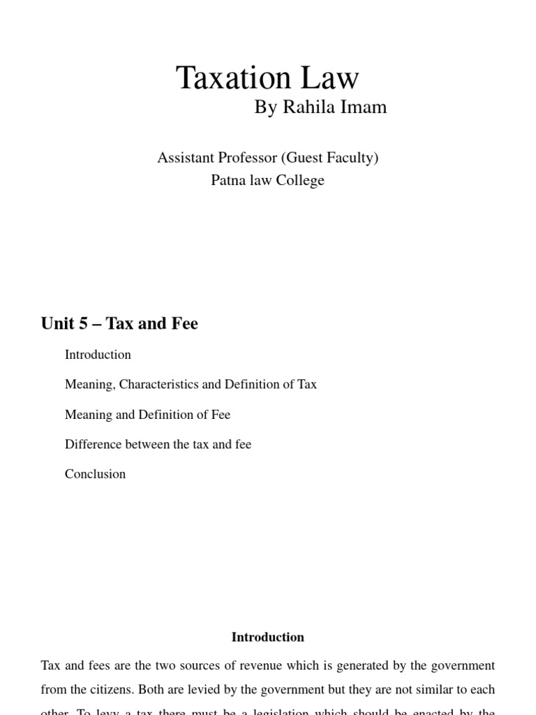 Taxation Law Unit 5 Pdf Taxes Fee