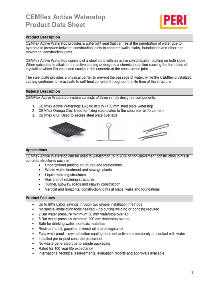 CEMflex Active Waterstop Overview | PDF | Concrete | Physical Sciences