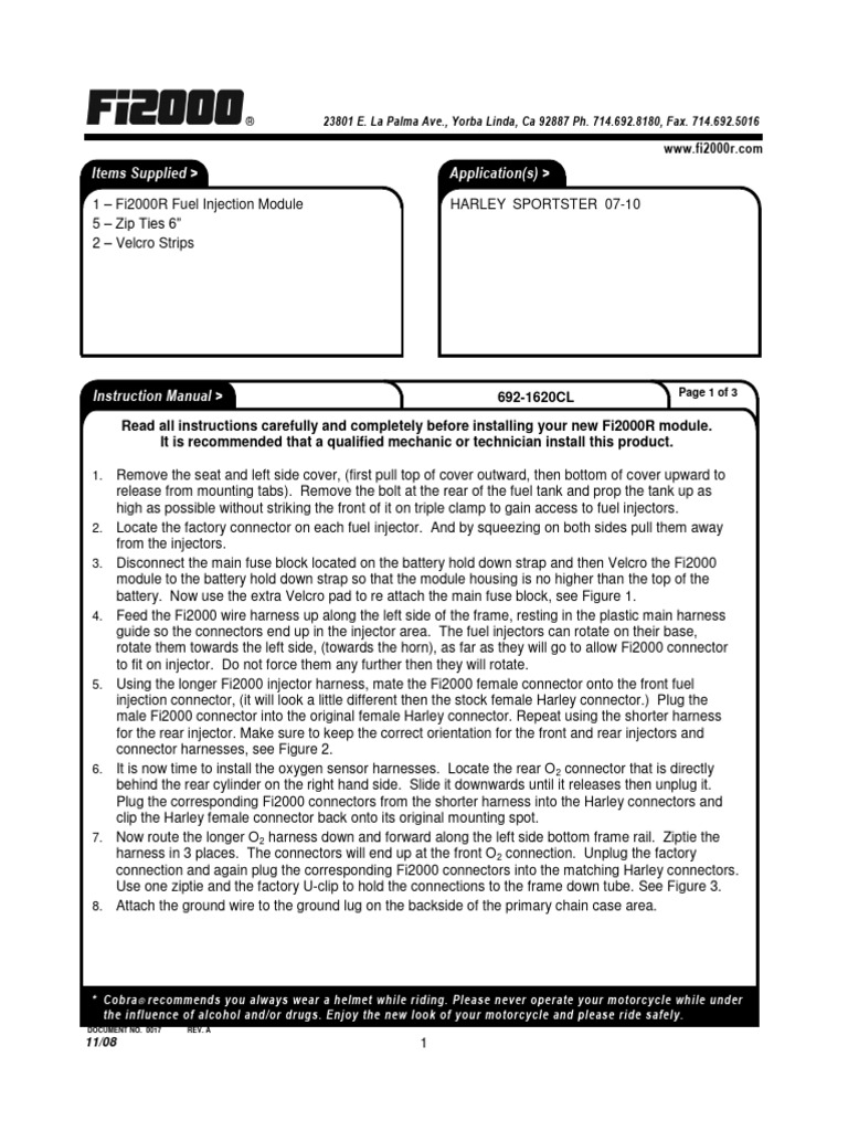 Cobra Fi2000 883 Iron PDF Fuel Injection Engines