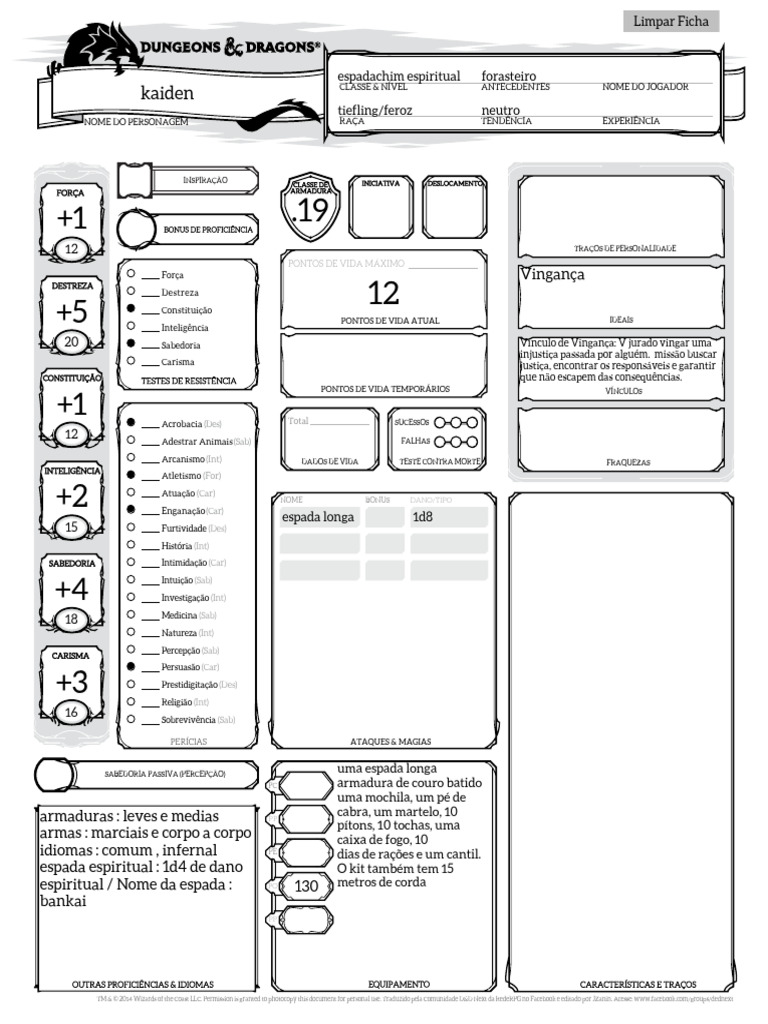 Dd ficha de personagem iditado tier 1 pdf