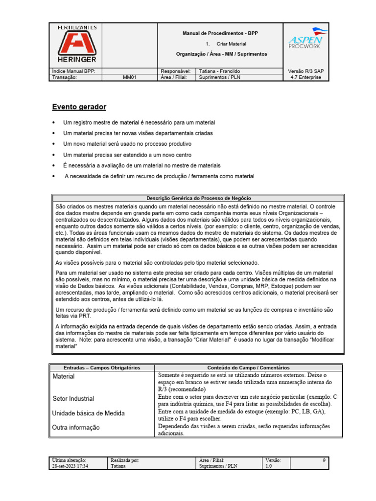 Criar Material no SAP MM: Procedimentos | PDF | Economia de negócios ...