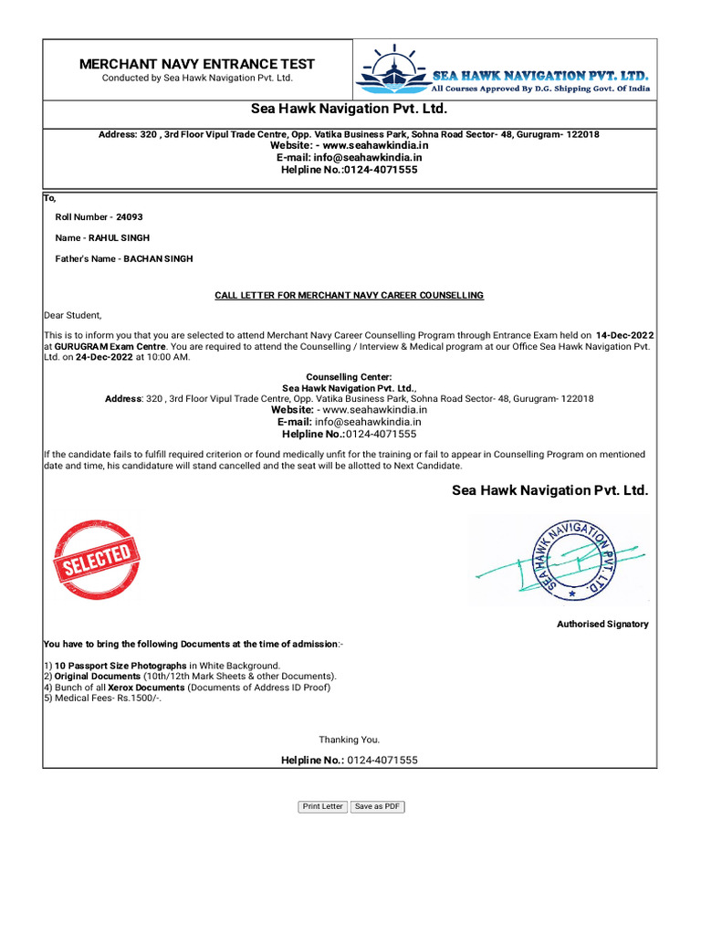 Marchant Navy RESULTS PDF