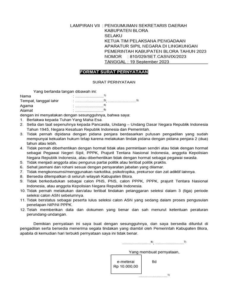 Pengumuman Pengadaan PPPK 2023 - Lampiran 7 | PDF