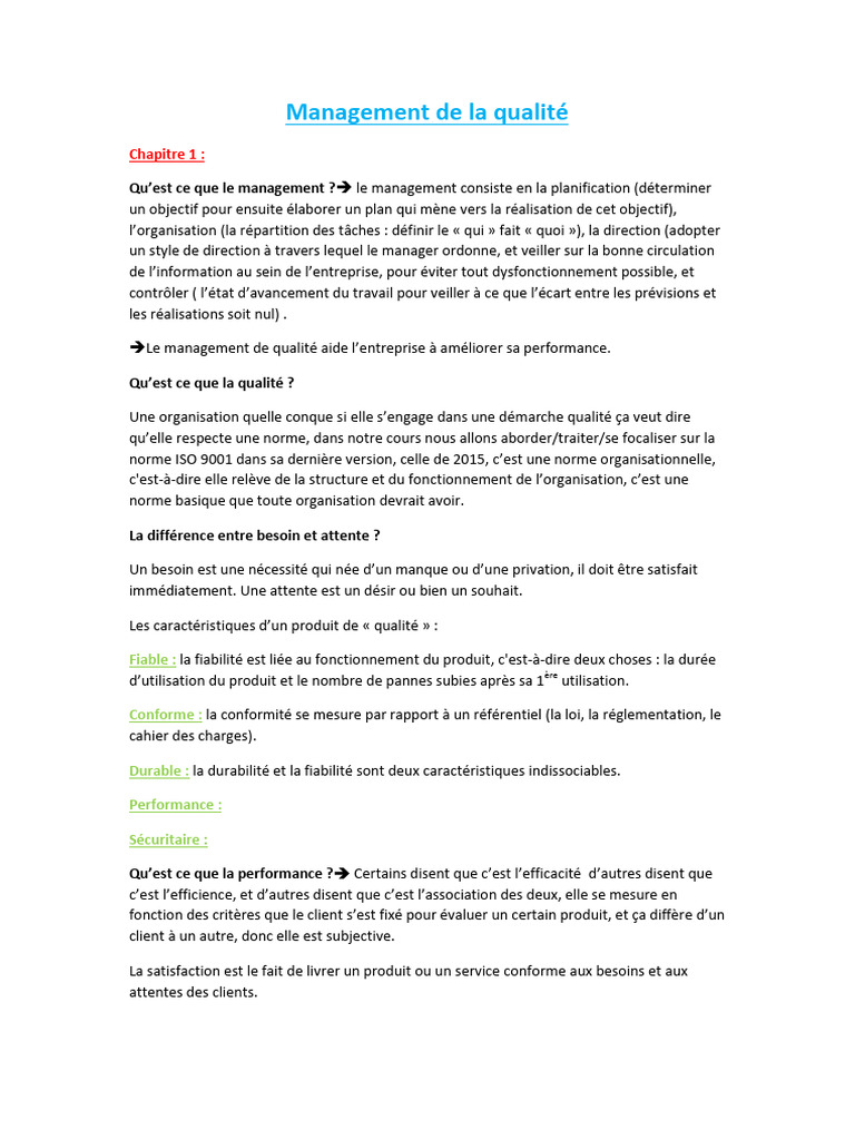 Management de la Qualité et Performance | PDF | Affaires