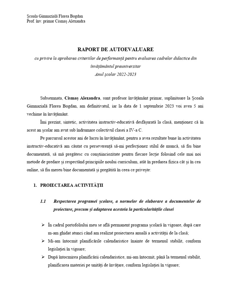 Autoevaluare Clasa A II-A | PDF
