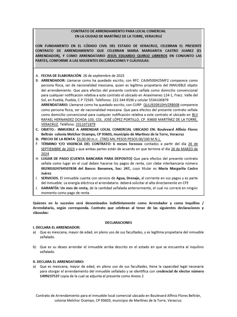 Contrato de Arrendamiento Local 2 Septiembre | PDF