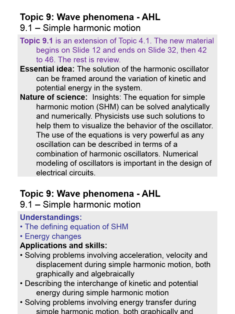 Topic 9.1 - Simple Harmonic Motion - Student 2017 | PDF | Oscillation ...