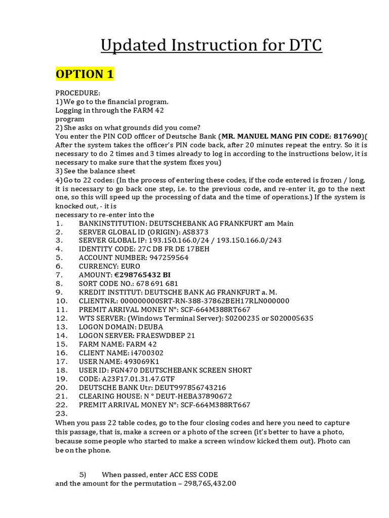 Deutsche Bank DTC Login Procedure | PDF