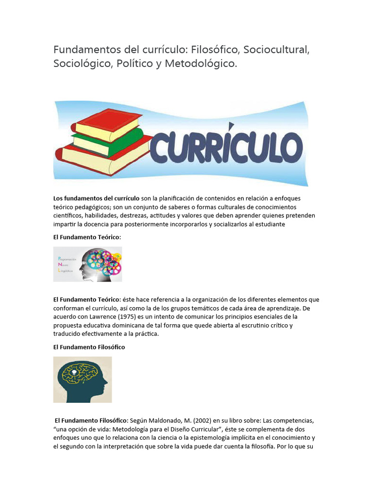 Fundamentos del Currículo Educativo | PDF | Plan de estudios | Sicología