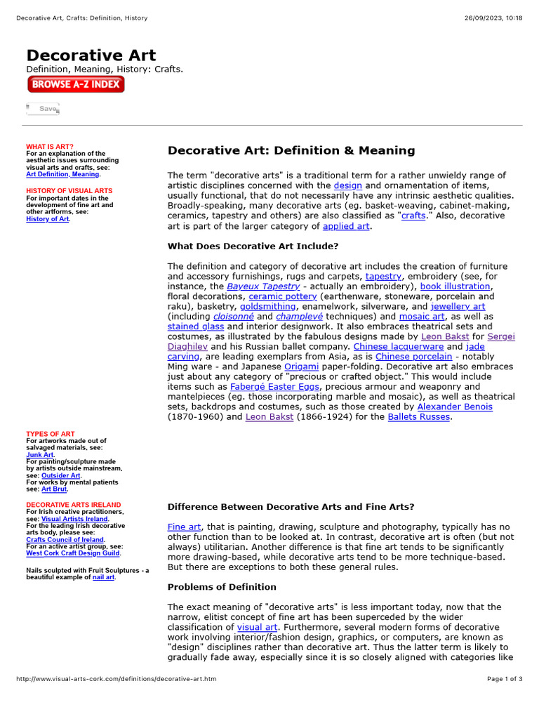 Decorative Art, Crafts Definition, History PDF Decorative Arts