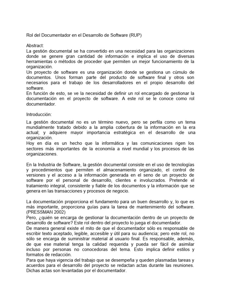 Rol Del Documentador en El Desarrollo de Software | PDF | Negocios | Arte