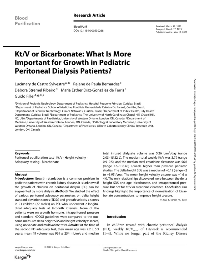 Kt v or bicarbonate what is more important for growth in pediatric