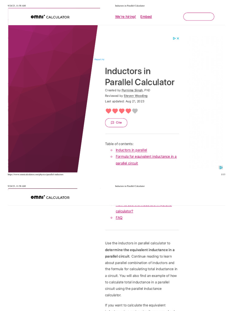 Inductors in Parallel Calculator PDF