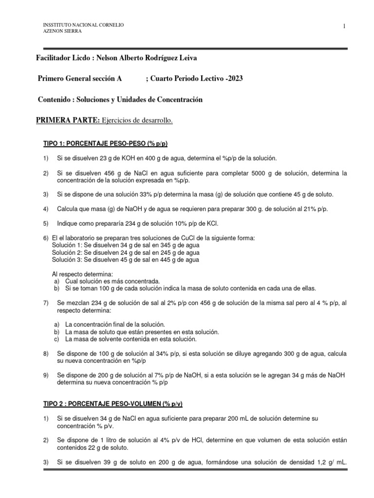 Ejercicios de Soluciones Quimicas | PDF | Métodos y materiales de ...