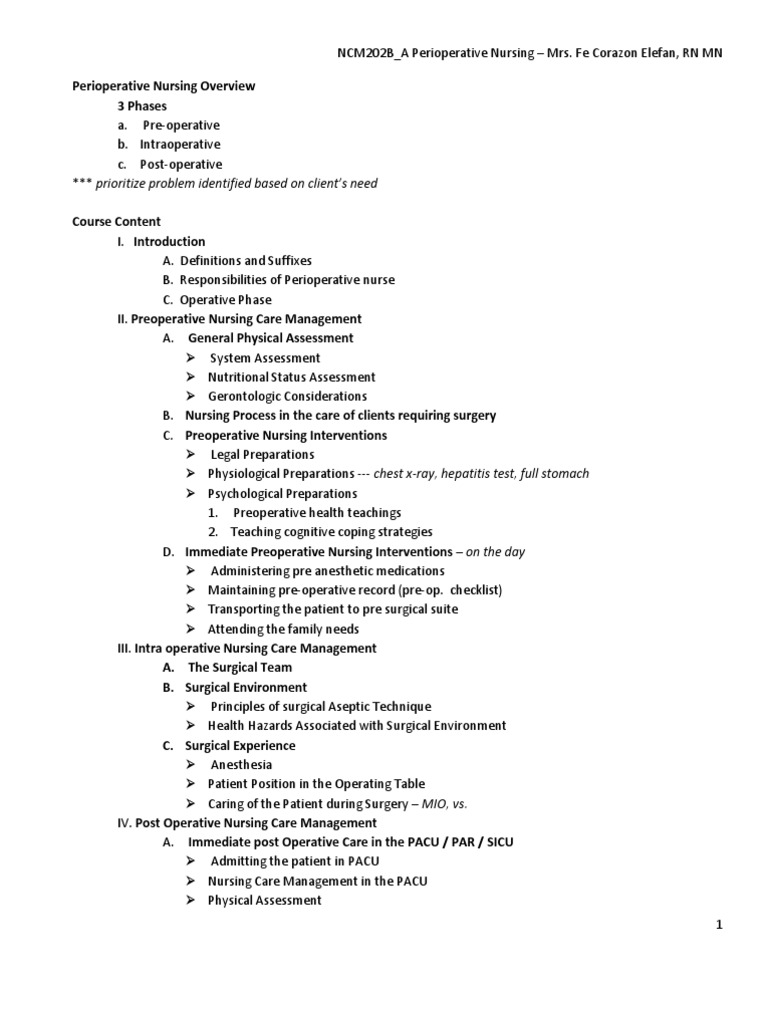 Perioperative Nursing Responsibilities Guide | PDF | Surgery | Anesthesia