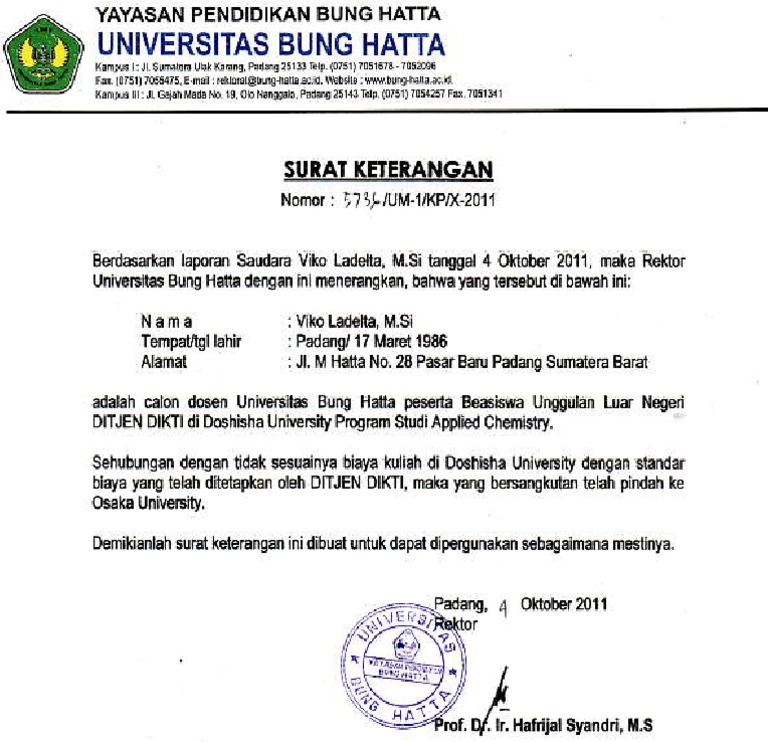 Surat Keterangan Pindah Universitas