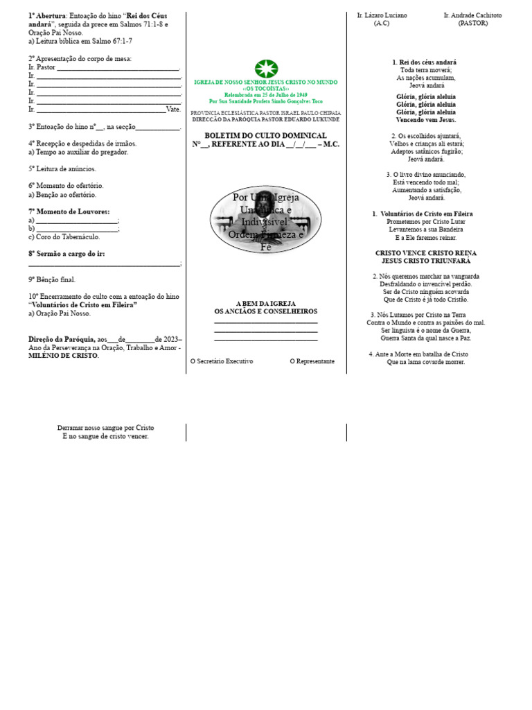 Programa de Culto Dominical | PDF