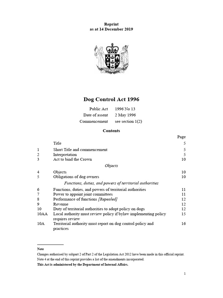 Dog control act 1996 pdf