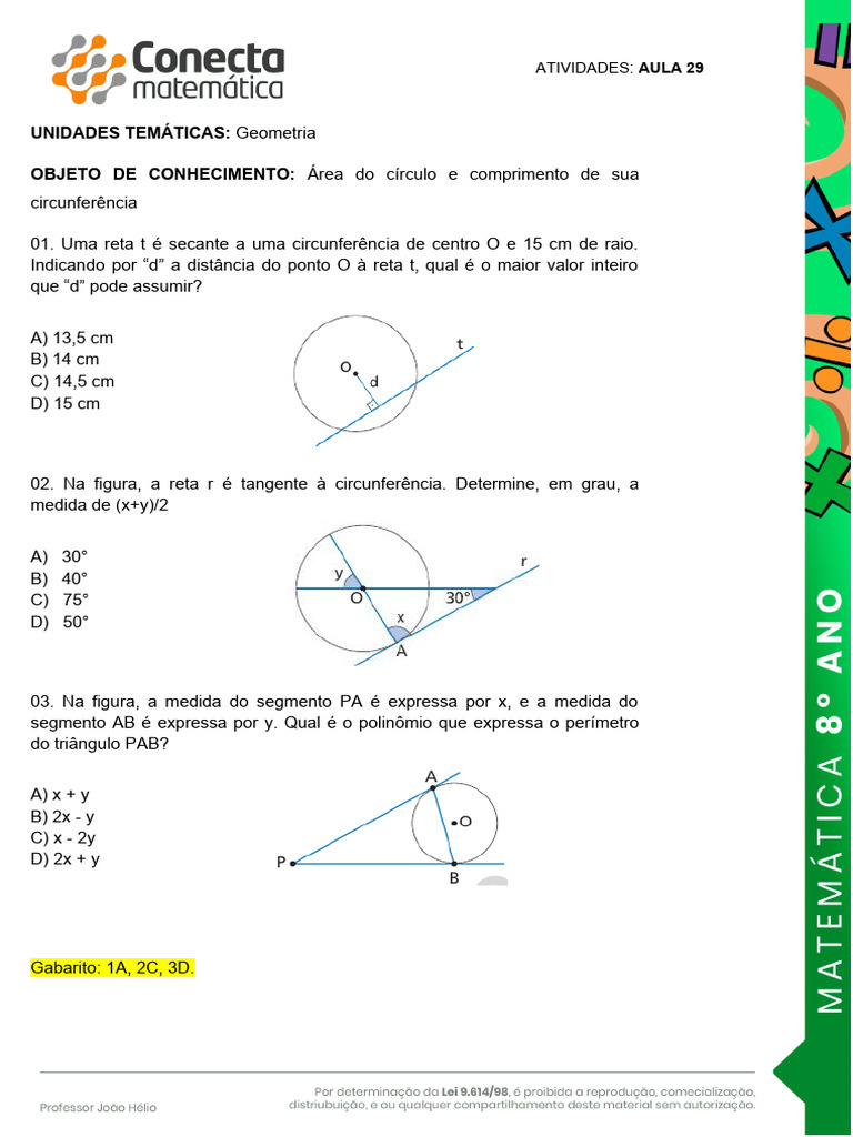Exercícios: Reta e Circunferência 9º Ano | PDF | Métodos e Materiais de ...