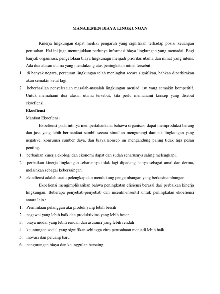MANAJEMEN BIAYA LINGKUNGAN