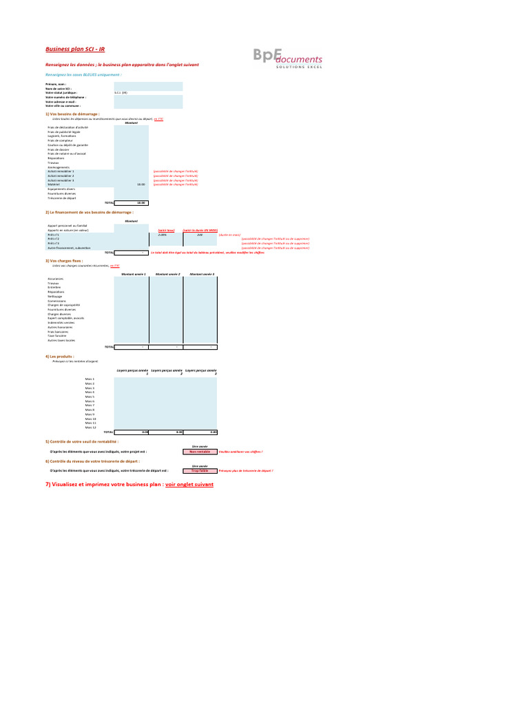 Business Plan SCI - IR Simplifié | PDF