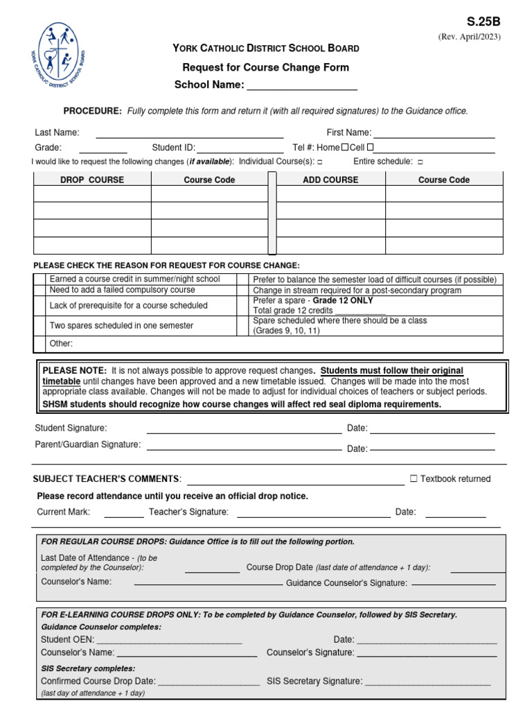 S.25B Request For Course Change Form | PDF