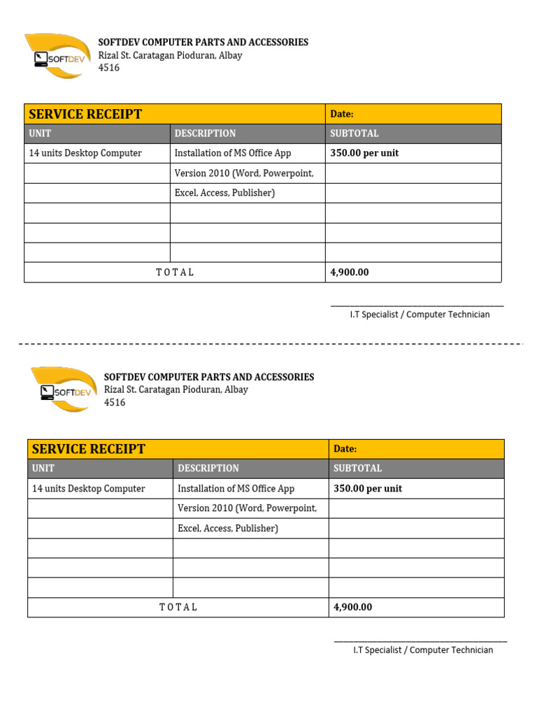 Service Receipt PDF