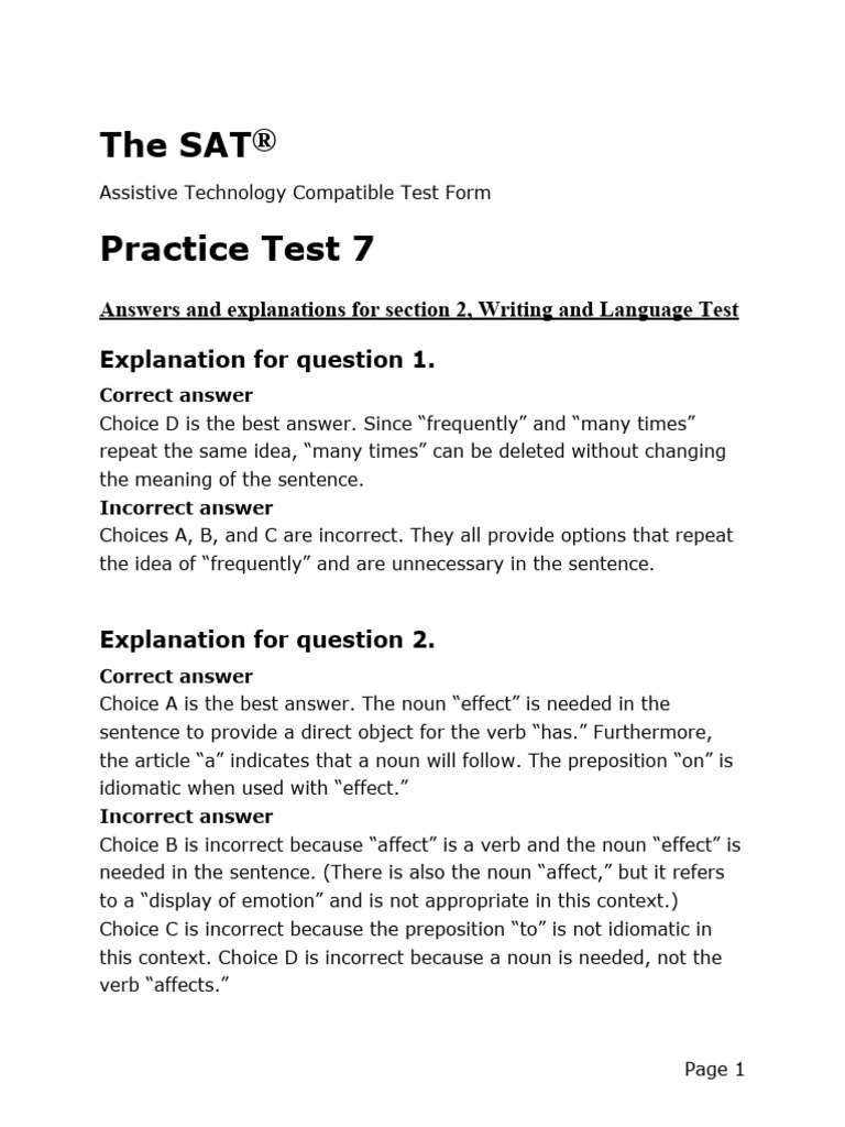 Sat Practice Test 7 Writing and Language Answers Assistive Technology