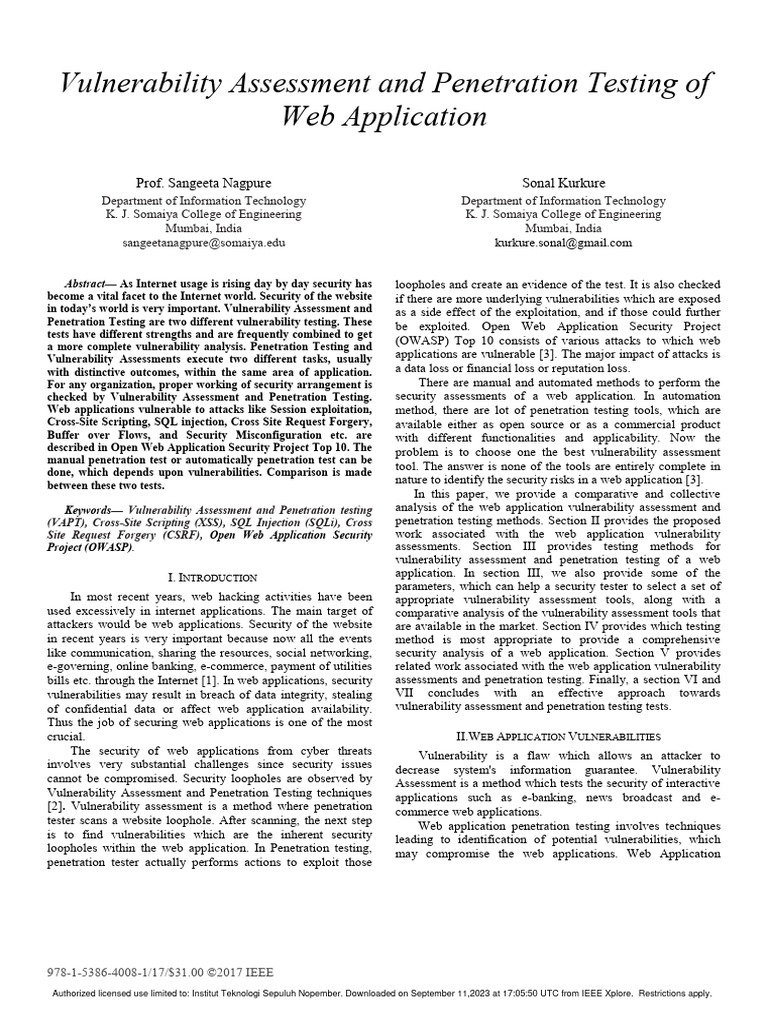 Web Application Vulnerability Assessment | PDF