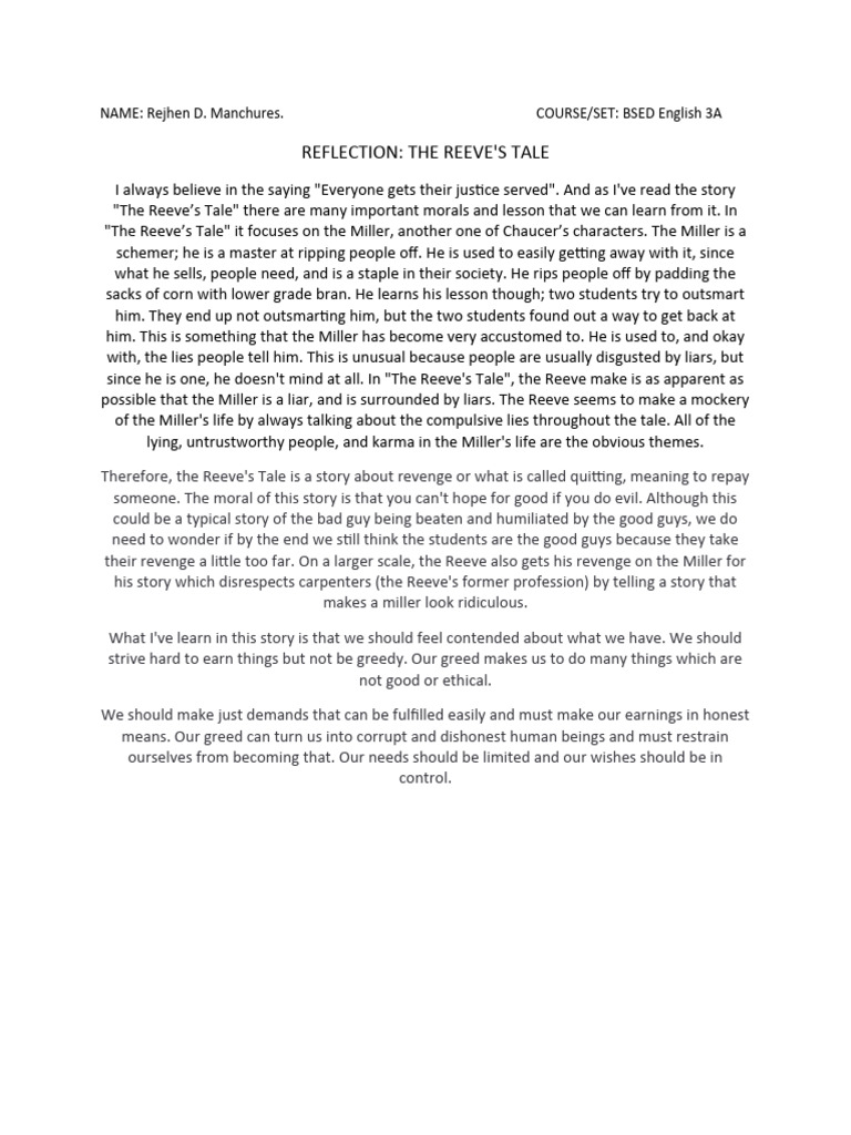 Lessons from Chaucer's The Reeve's Tale | PDF