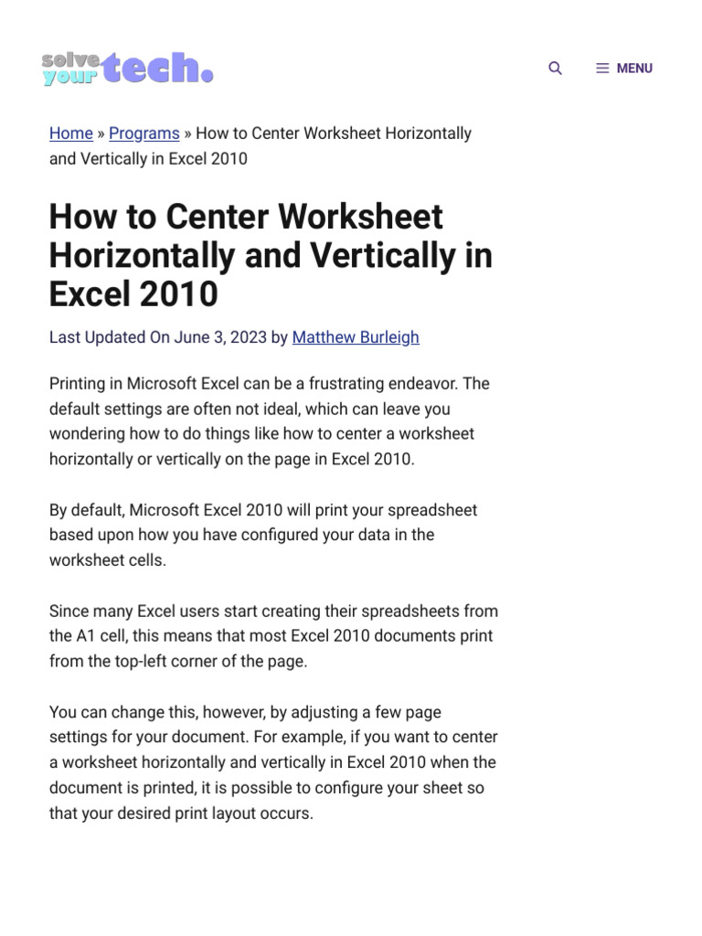 How to Center Worksheet Horizontally and Vertically in Excel 201 | PDF