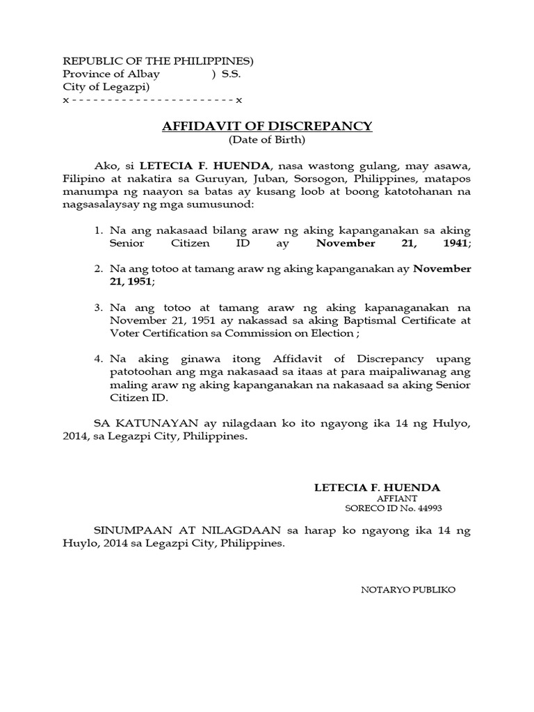 Affidavit of discrepancy date of birth tagalog pdf