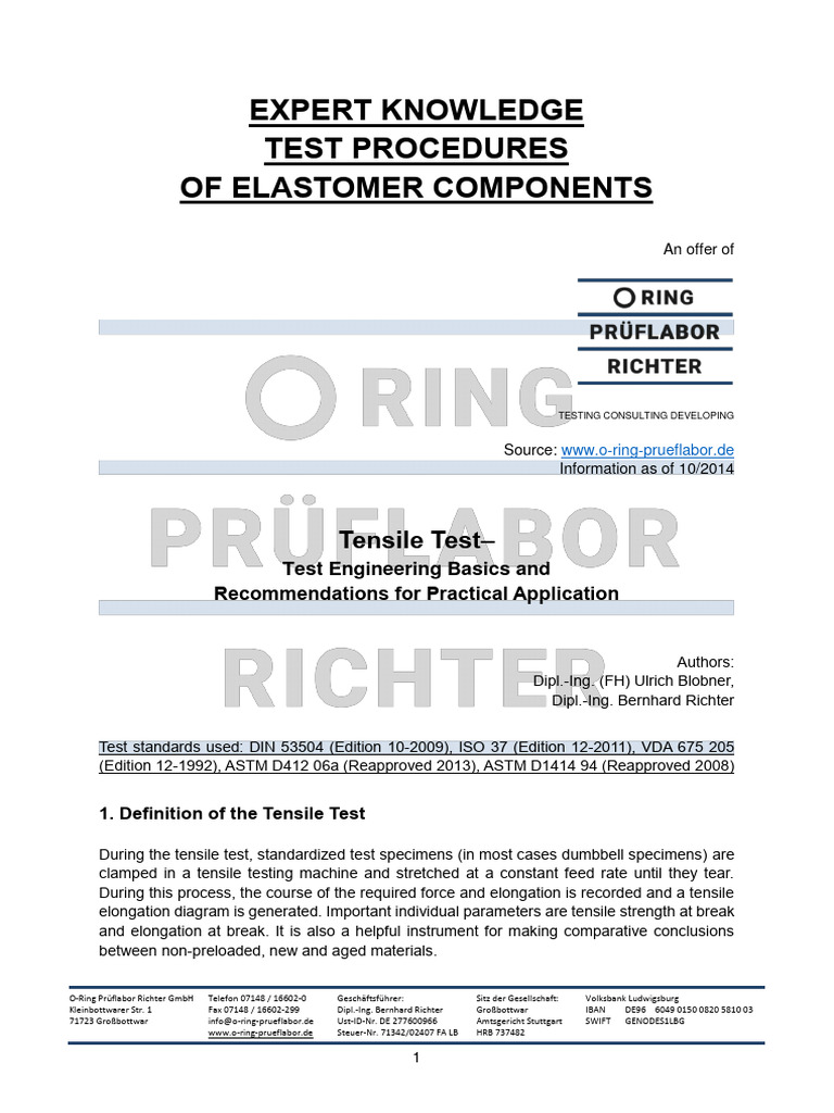 Tensile Test ISO37 DIN53504 | PDF