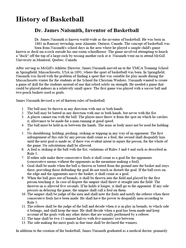 The Invention and Rules of Basketball | PDF