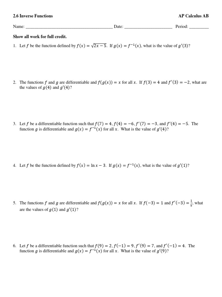 Sec+2 6+Inverse+Functions+-+Wkst | PDF